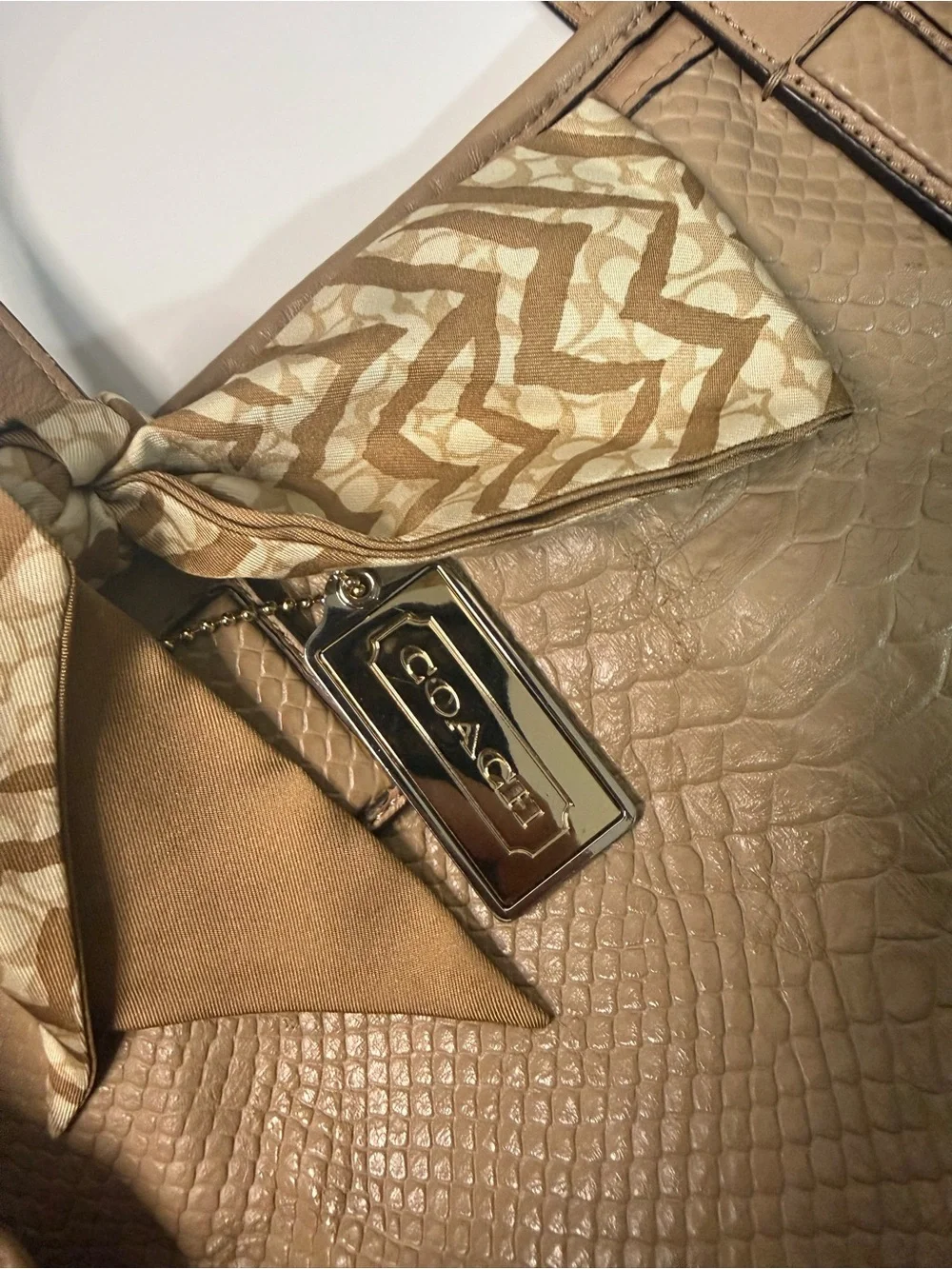 Coach Hadley Neutral Tote Bag with Scarf Accent